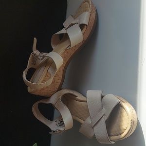 Leather Hush Puppies Cork Heel Wedge Sandals